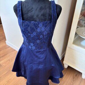 City Studio Navy Mini Lace Bodice Tiered Fit and Flare Lined Dress NWT 7/8